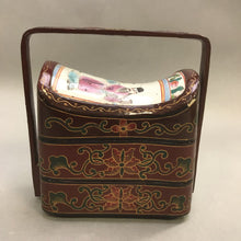 Load image into Gallery viewer, Antique Chinese Wood &amp; Porcelain Red Lacquer Stacking Box Wedding Basket (8&quot;)(As Is)
