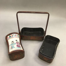 Load image into Gallery viewer, Antique Chinese Wood &amp; Porcelain Red Lacquer Stacking Box Wedding Basket (8&quot;)(As Is)
