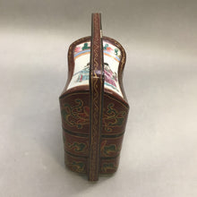 Load image into Gallery viewer, Antique Chinese Wood &amp; Porcelain Red Lacquer Stacking Box Wedding Basket (8&quot;)(As Is)
