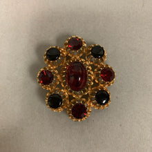 Load image into Gallery viewer, Vintage Emmons Signed Black &amp; Red Glass Cabochon Rhinestone Brooch Pin (2&quot;)
