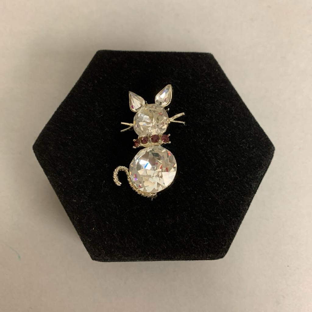 Vintage Dodds Rhinestone Cat Brooch Pin (1.75