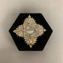 Load image into Gallery viewer, Vintage Dodds Aurora Borealis Rhinestone Faux Moonstone Brooch Pin (2")
