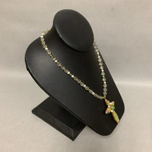 Load image into Gallery viewer, Vintage Miriam Haskell Green Clear Pearl Beaded Cross Necklace (20&quot;)
