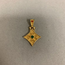 Load image into Gallery viewer, 18K Gold Plated Sterling Bejeweled Byzantine Rhombus Pendant (1.25&quot;)
