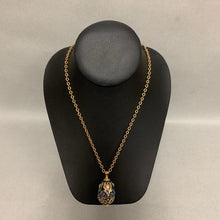 Load image into Gallery viewer, Vintage Joan Rivers Faberge Imperial Blue Pearl Enamel Egg Pendant on 32&quot; Chain
