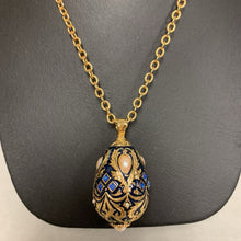 Load image into Gallery viewer, Vintage Joan Rivers Faberge Imperial Blue Pearl Enamel Egg Pendant on 32&quot; Chain
