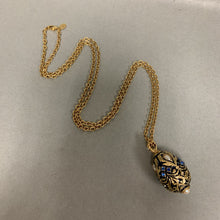 Load image into Gallery viewer, Vintage Joan Rivers Faberge Imperial Blue Pearl Enamel Egg Pendant on 32&quot; Chain
