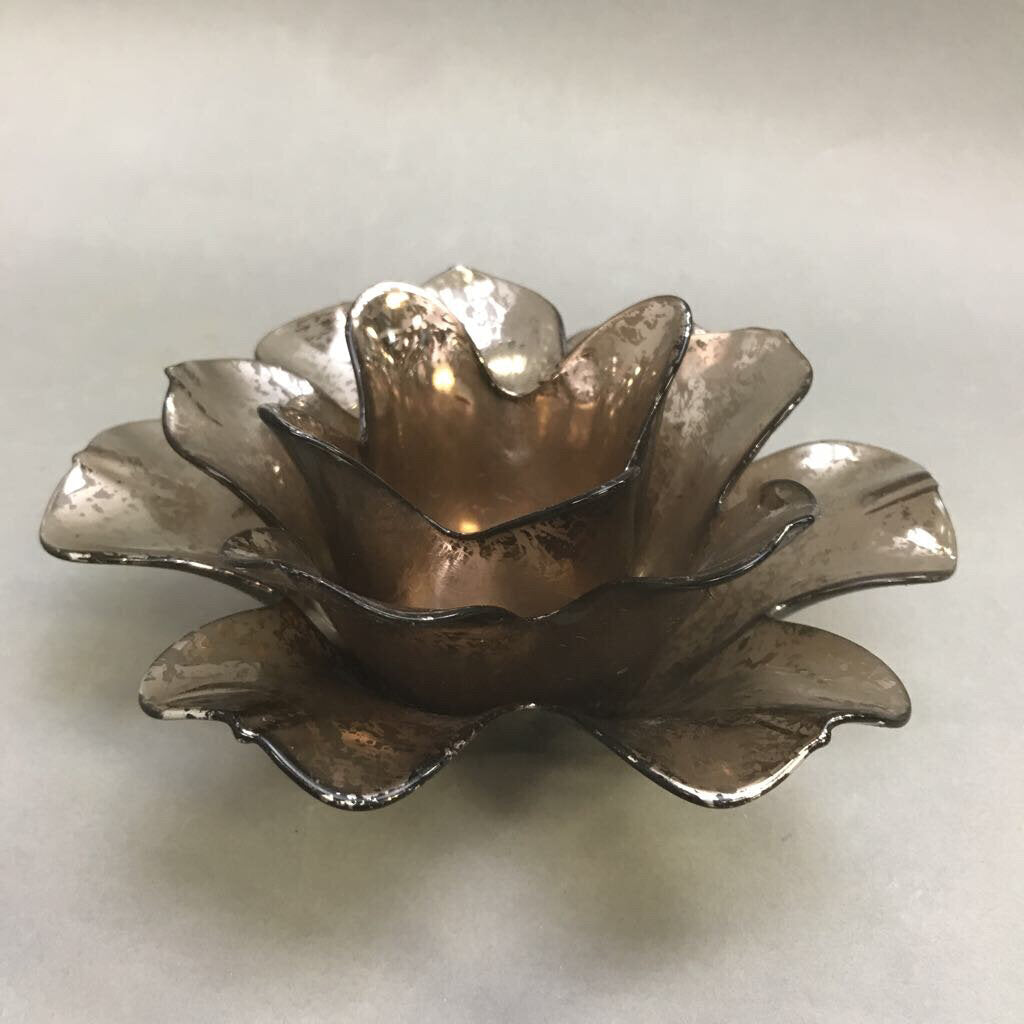 Silver Smoke Glass Lotus Flower Candle Tea Light Holder (3x7)