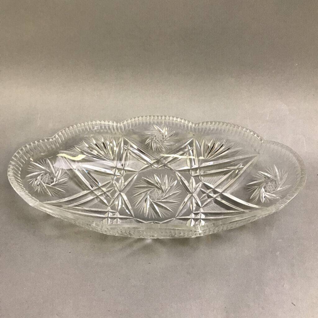 Czech Bohemian Crystal Relish Dish (2.5x13x6.5)