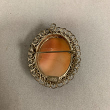 Load image into Gallery viewer, Antique 800 Silver Carved Shell Virgin Mary Cameo Brooch Pin w/ Pendant Loop (1.5&quot;)
