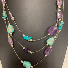 Load image into Gallery viewer, Sterling Amethyst Turquoise Illusion Wire Necklace (16&quot;)

