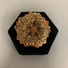 Load image into Gallery viewer, Vintage Joan Rivers Gold Filigree Swarovski Crystal Flower Brooch Pin (2.5&quot;)
