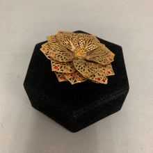 Load image into Gallery viewer, Vintage Joan Rivers Gold Filigree Swarovski Crystal Flower Brooch Pin (2.5")
