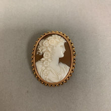 Load image into Gallery viewer, 10K Gold Vintage Carved Shell Cameo 1.75&quot; Brooch Pin (9.6g)
