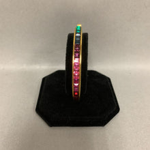Load image into Gallery viewer, Vintage Ciner Goldtone Channel Set Rainbow Rhinestone Hinged Bangle Bracelet
