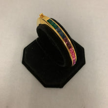 Load image into Gallery viewer, Vintage Ciner Goldtone Channel Set Rainbow Rhinestone Hinged Bangle Bracelet

