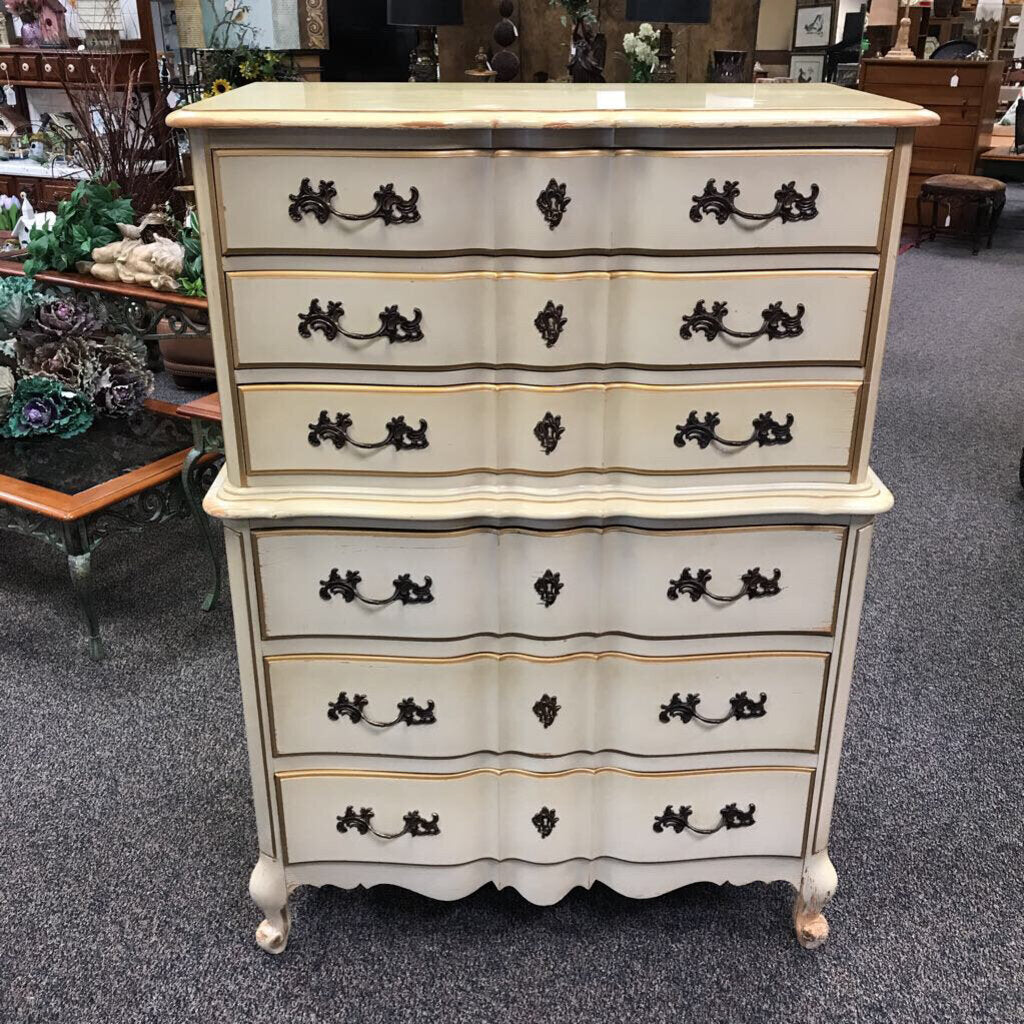 French Provisional Highboy Dresser 6 Drawer AS IS (54x39x21)