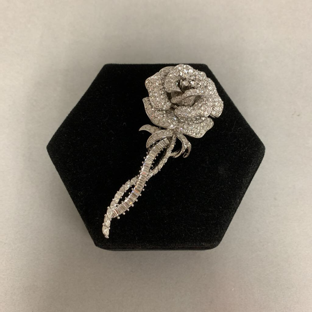 Vintage Nolan Miller Glamour Collection Rhinestone Rose Brooch Pin (3.25