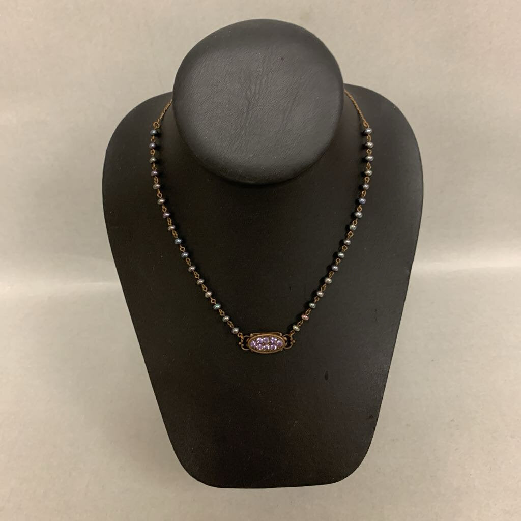 Liz Palacios Bronze Gray Pearl Purple Crystal Necklace (16
