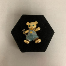 Load image into Gallery viewer, Vintage Edgar Berebi Goldtone Rhinestone Enamel Teddy Bear w/ Hammer Brooch Pin (2&quot;)
