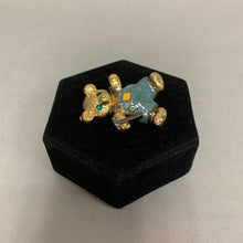 Load image into Gallery viewer, Vintage Edgar Berebi Goldtone Rhinestone Enamel Teddy Bear w/ Hammer Brooch Pin (2&quot;)
