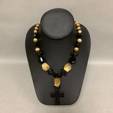 Load image into Gallery viewer, Ali Khan Onyx Cat&#39;s Eye Smokey Quartz Beaded Cross Necklace (28&quot;)
