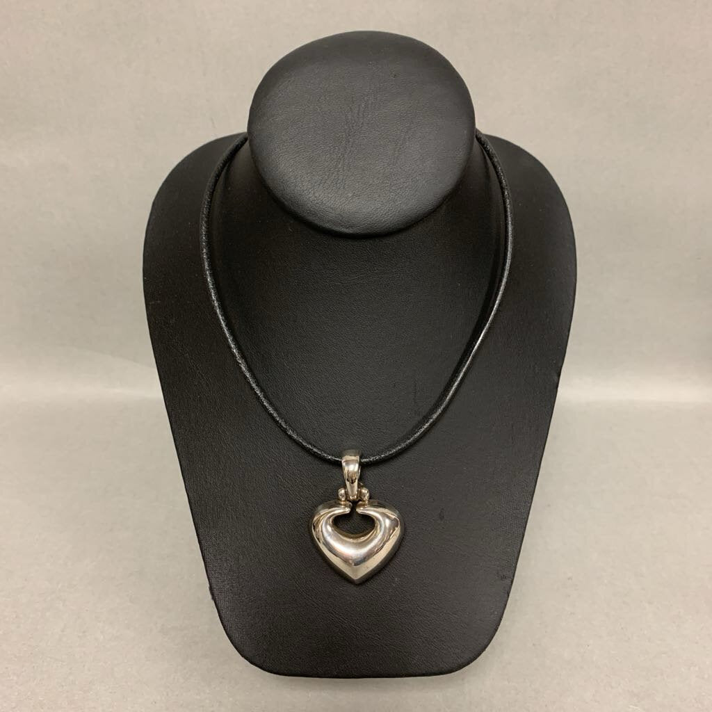 Espo Sterling Heart Pendant on Black Cord Necklace (18