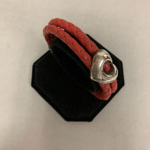 Load image into Gallery viewer, Espo Sterling Heart on Red Braided Leather Wrapped Bracelet
