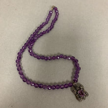Load image into Gallery viewer, Sterling Amethyst Marcasite Pendant on Faceted Amethyst Beaded Necklace (16")
