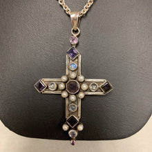 Load image into Gallery viewer, Nicky Butler Sterling Amethyst Moonstone Pearl Cross Pendant on 36&quot; Chain
