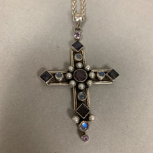 Load image into Gallery viewer, Nicky Butler Sterling Amethyst Moonstone Pearl Cross Pendant on 36&quot; Chain
