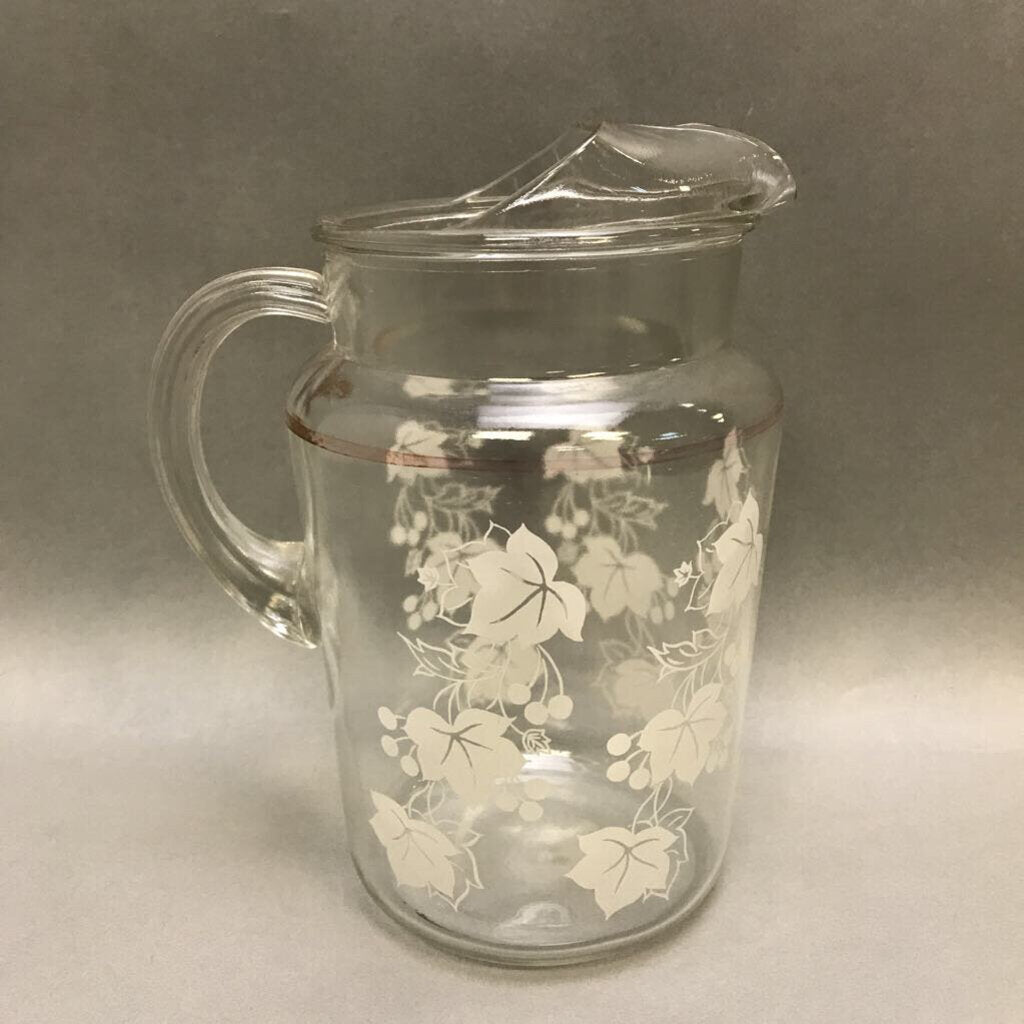 Vintage Glass Juice Pitcher, Leaves & Cherries (9.5