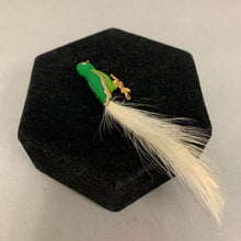 Load image into Gallery viewer, Vintage Green Enamel Bird w/ Feather Tail Brooch Pin (4")
