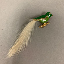 Load image into Gallery viewer, Vintage Green Enamel Bird w/ Feather Tail Brooch Pin (4&quot;)
