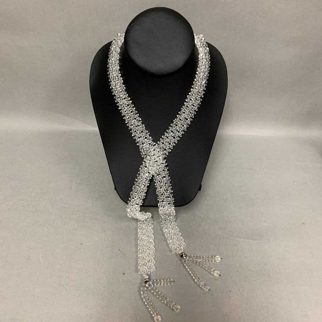 Vintage Art Deco Revival Crystal Bead Pull Through Tassel Necklace (44
