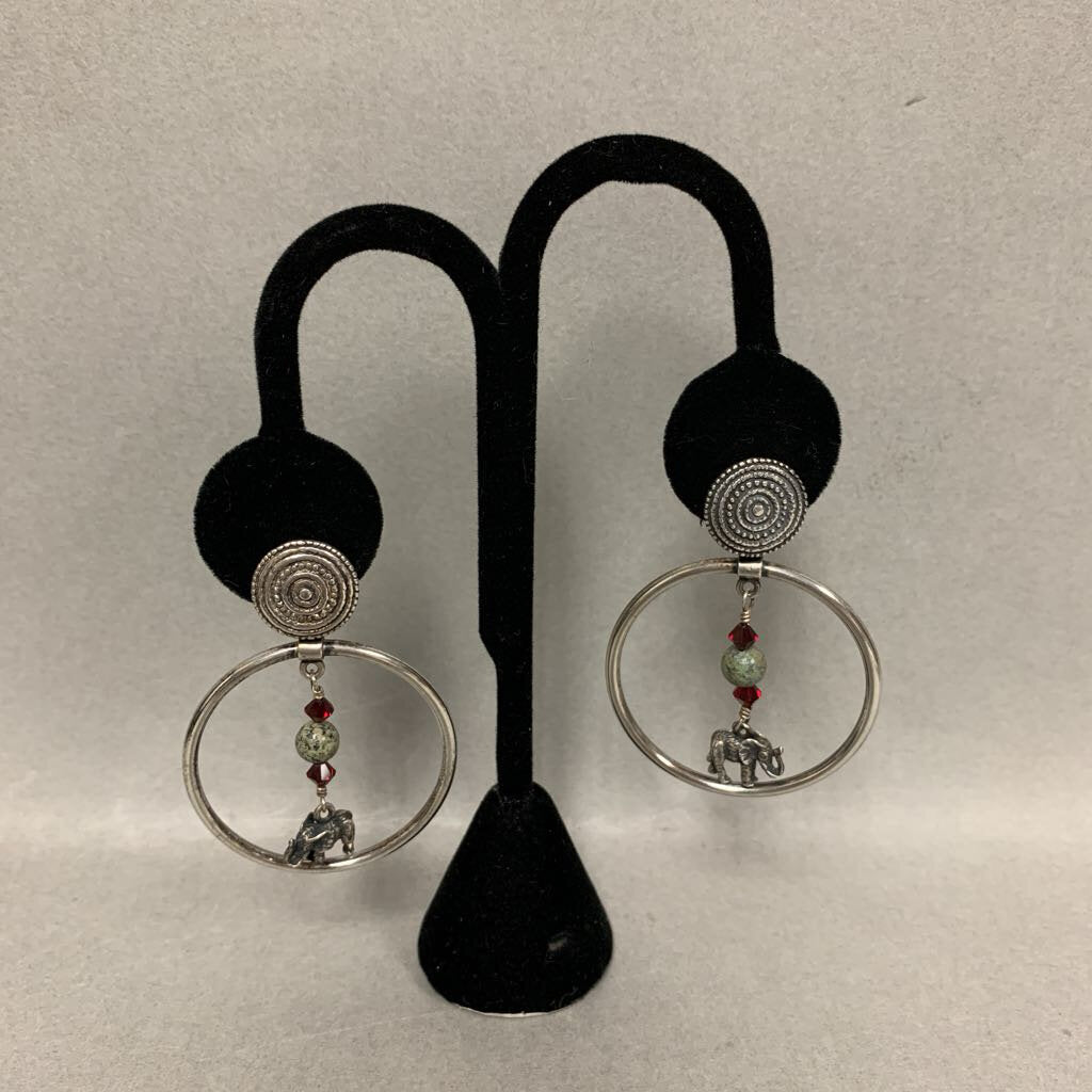Kabana Sterling Garnet Jasper Elephant Earrings (2