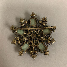 Load image into Gallery viewer, Antiqued Bronze Green &amp; Tan Rhinestone Flower Brooch Pin (2&quot;)
