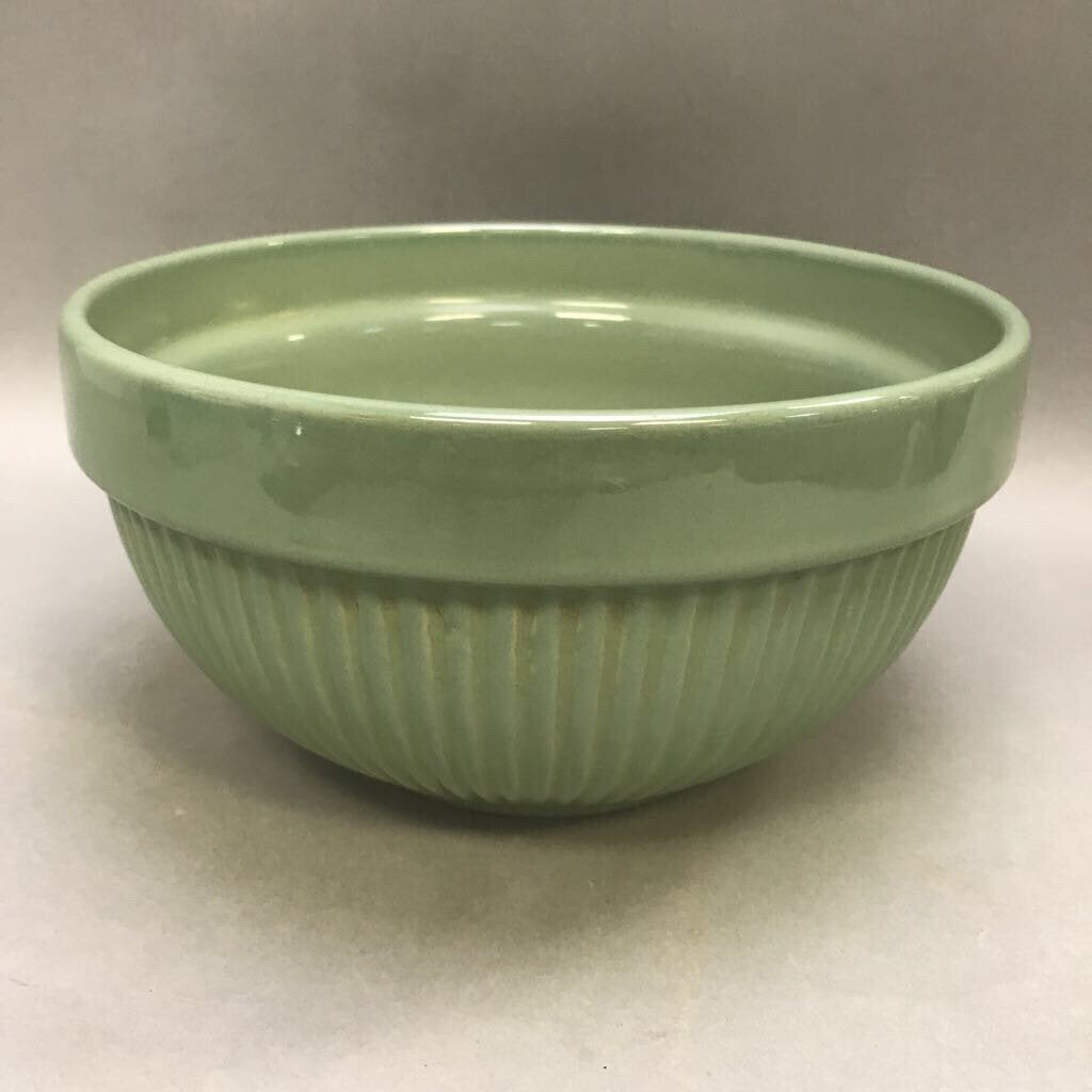 Green Ribbed Pottery Bowl (5x9)(As Is)