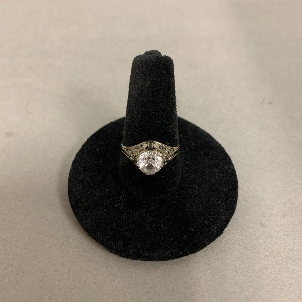 14K White Gold White Topaz Vintage Engagement Ring sz 6.5 (1.7g)