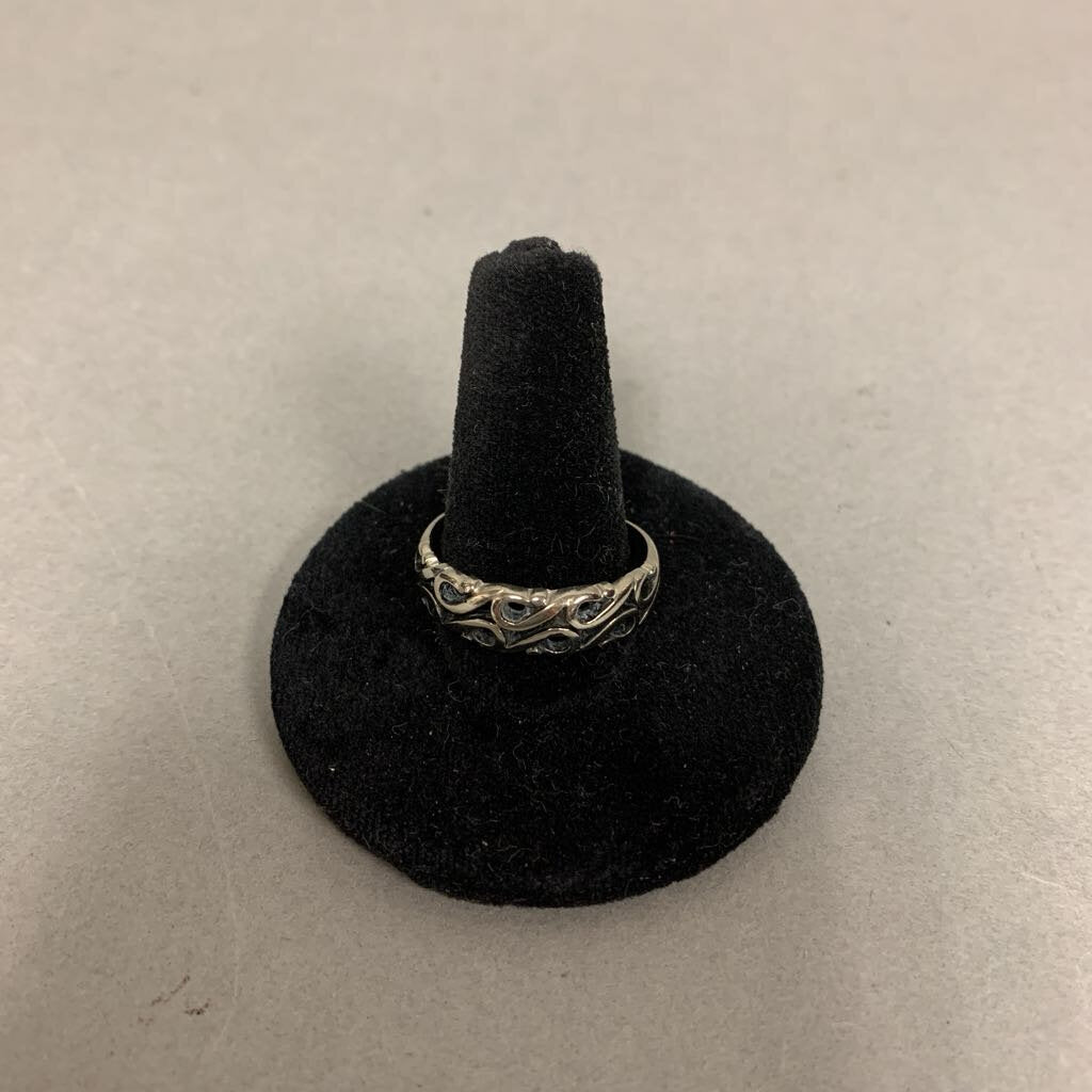 14K White Gold Starfire Scrolled Ring sz 10 (4.2g)