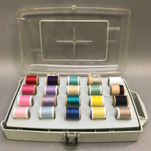 Load image into Gallery viewer, Vintage Wm Thomas &amp; Sons Travel Sewing Thread Storage Box Carry Handle &amp; Contents (3x11x6)
