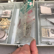 Load image into Gallery viewer, Vintage Wm Thomas &amp; Sons Travel Sewing Thread Storage Box Carry Handle &amp; Contents (3x11x6)
