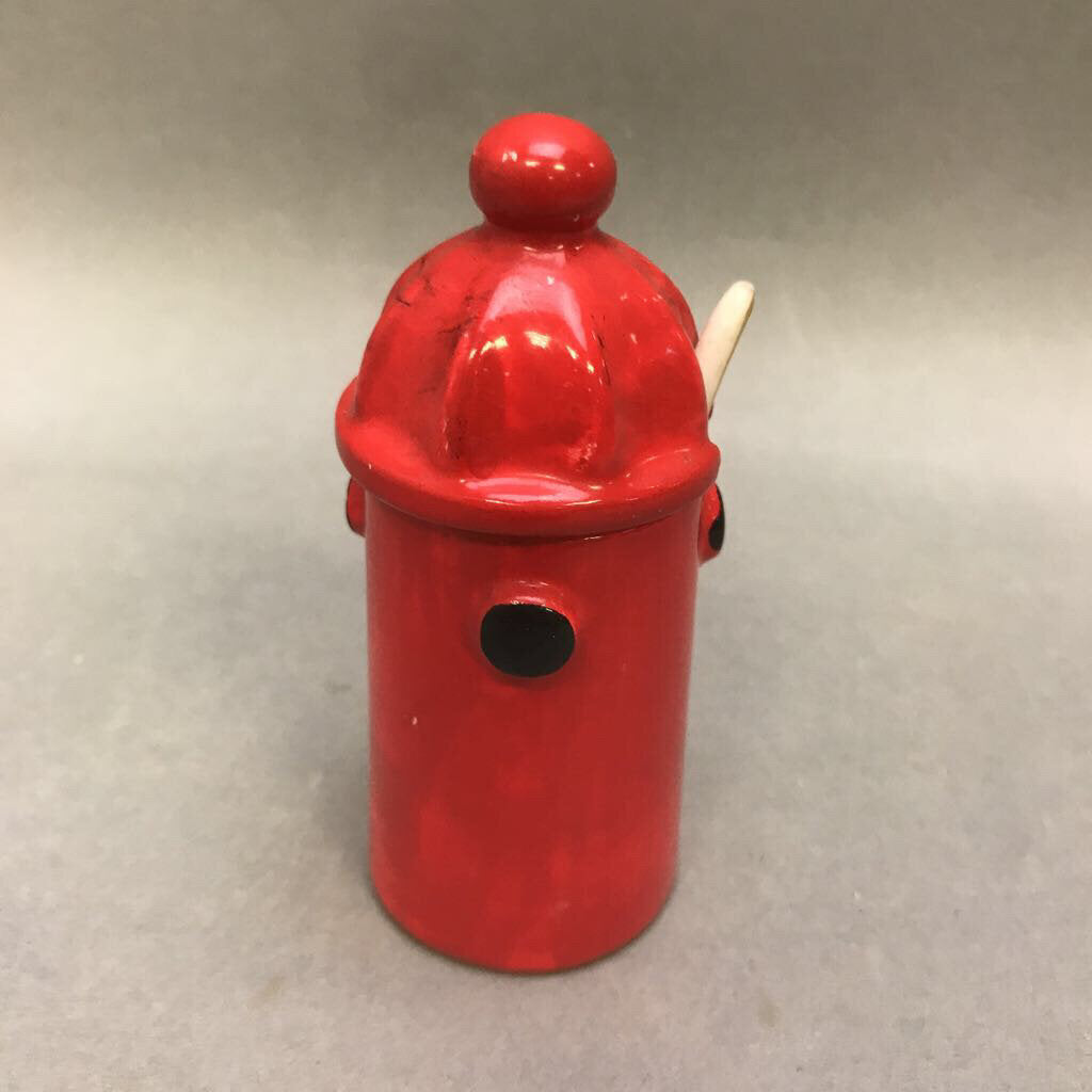 Vintage Artmark Japan Ceramic Red Fire Hydrant Jam Jar With Spoon (3