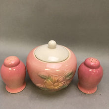 Load image into Gallery viewer, Vintage Hall Pottery Sugar Bowl with Salt &amp; Pepper Set

