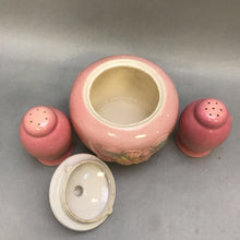 Load image into Gallery viewer, Vintage Hall Pottery Sugar Bowl with Salt &amp; Pepper Set

