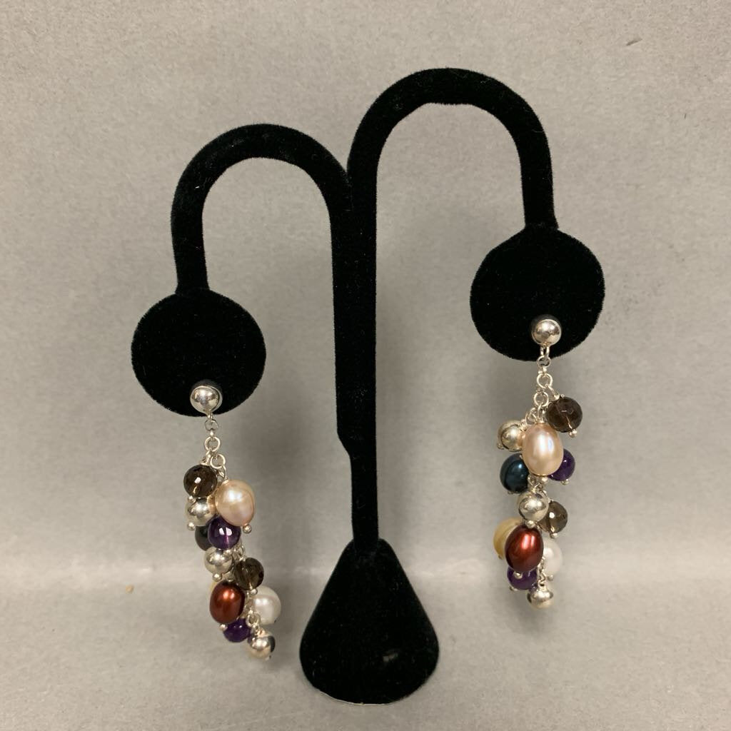 Milor Sterling Multicolor Pearl Quartz Amethyst Dangle Earrings (2.5