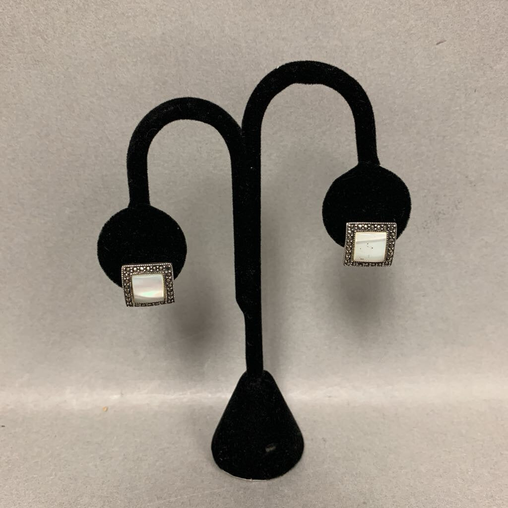 Sterling Marcasite Mother of Pearl Earrings (0.5