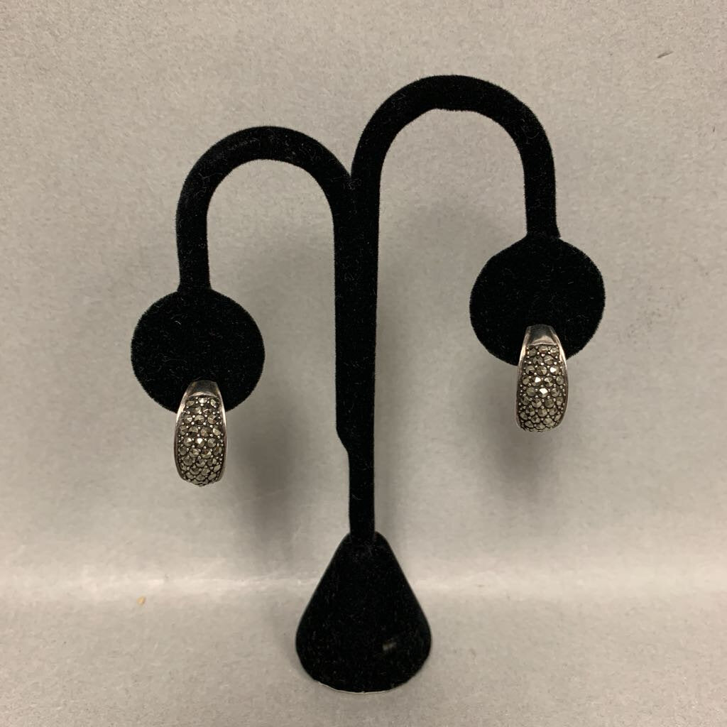 Sterling Marcasite Half Hoop Earrings (0.75