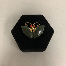 Load image into Gallery viewer, Vintage Carved Nephrite Jade Butterfly Moth Brooch Pin (2&quot;)
