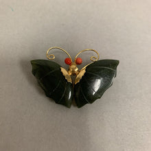 Load image into Gallery viewer, Vintage Carved Nephrite Jade Butterfly Moth Brooch Pin (2&quot;)
